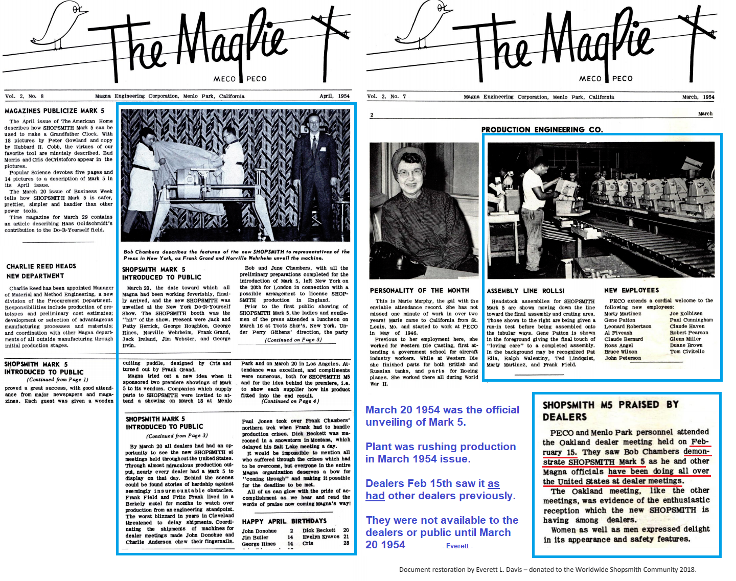 MagPie Snippets for Mark 5 first production dates and March 20 1954 Release Date.png