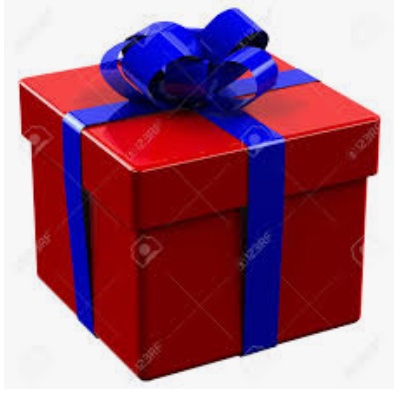 Red box with a blue bow…
